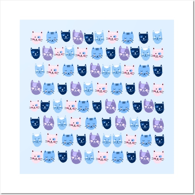 Little blue cats in a row Wall Art by Valeria Frustaci 